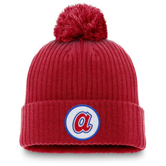 Atlanta Braves Cooperstown Collection Patch Cuffed Knit Hat with Pom - Red | Nike