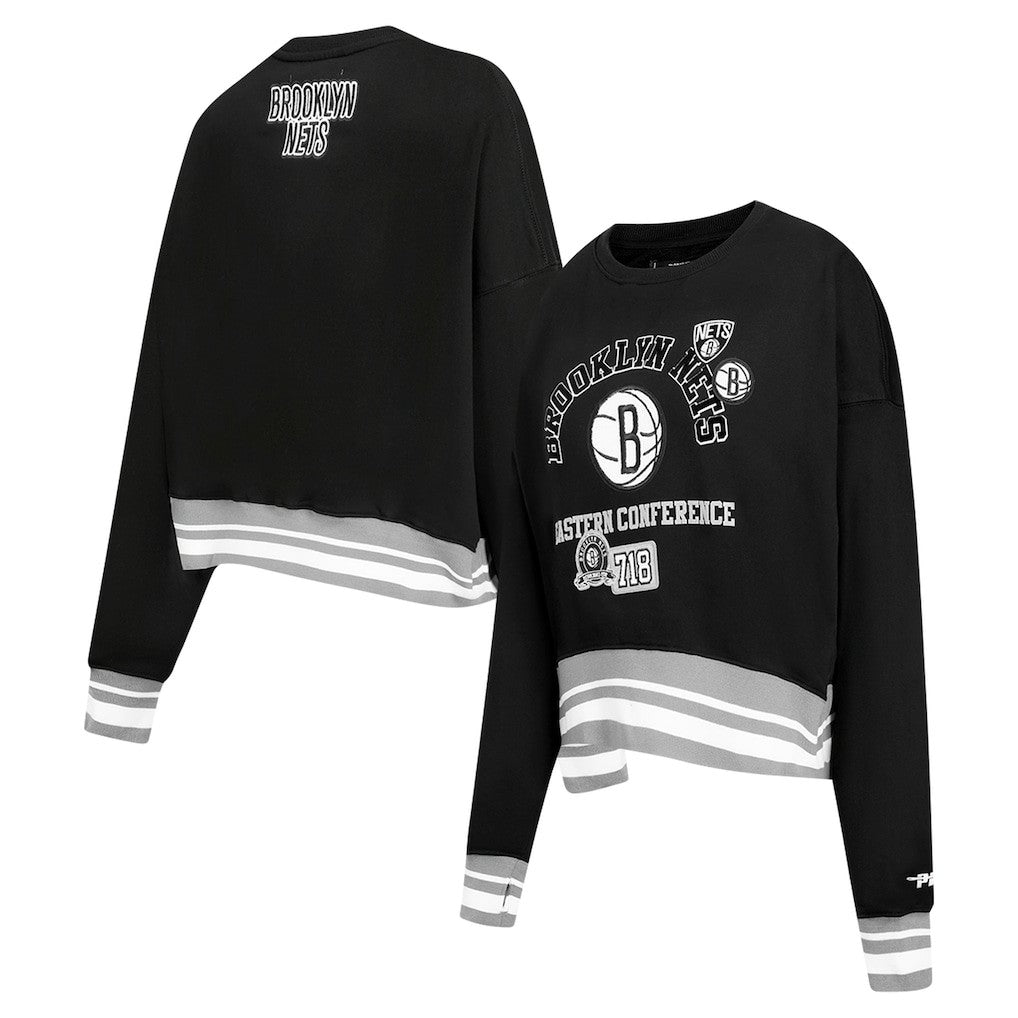 Brooklyn Nets Pro Standard Women's Area Code Cropped Pullover Sweatshirt - Black on sale