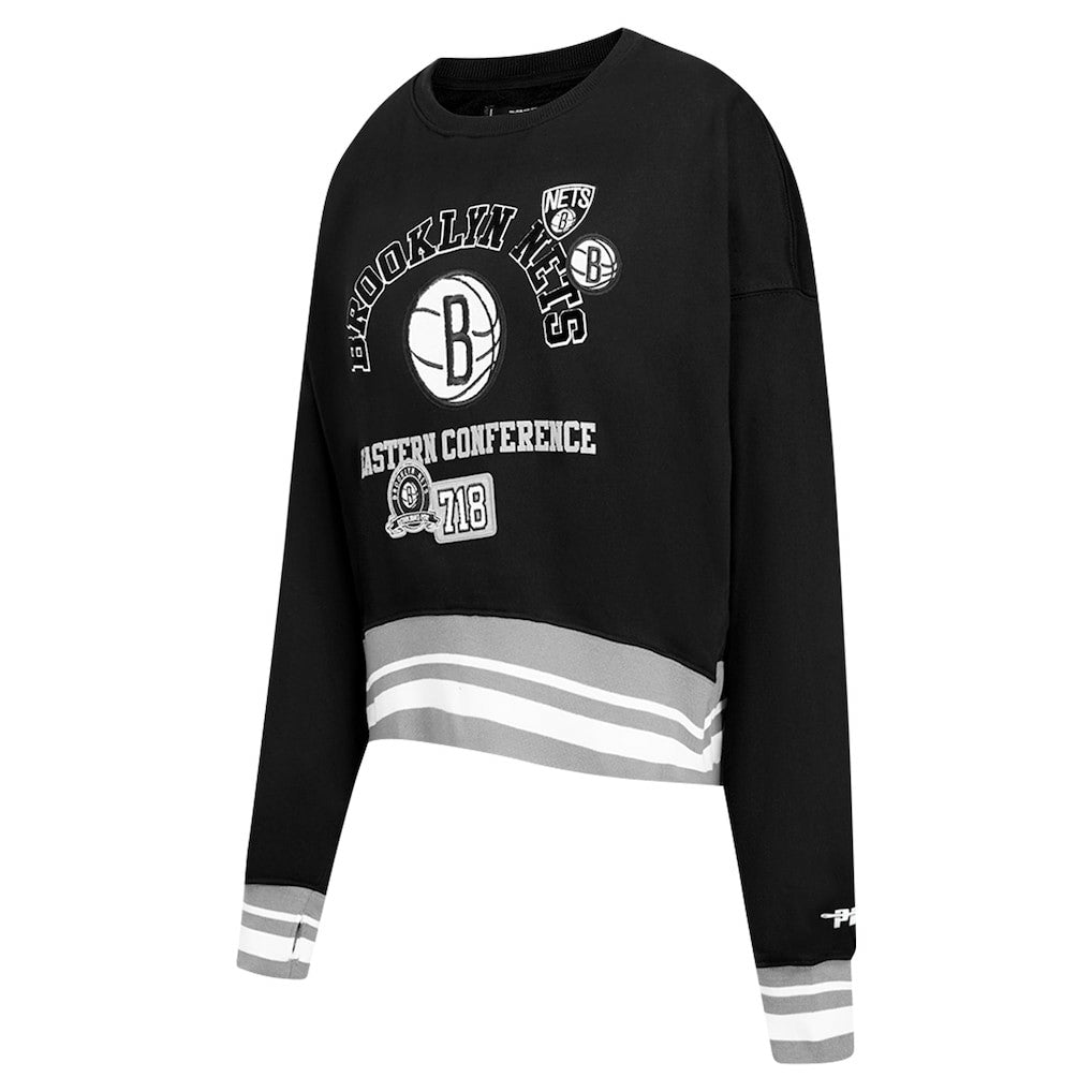 Brooklyn Nets Pro Standard Women's Area Code Cropped Pullover Sweatshirt - Black on sale