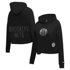 Brooklyn Nets Pro Standard Women's Jewels Cropped Pullover Hoodie - Black for sale