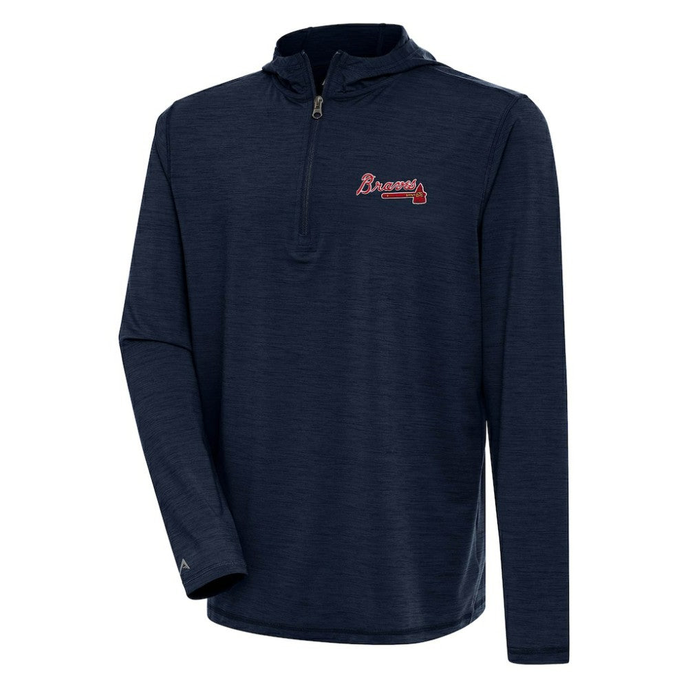 Atlanta Braves Antigua Tidy Quarter-Zip Hoodie - Heather Navy