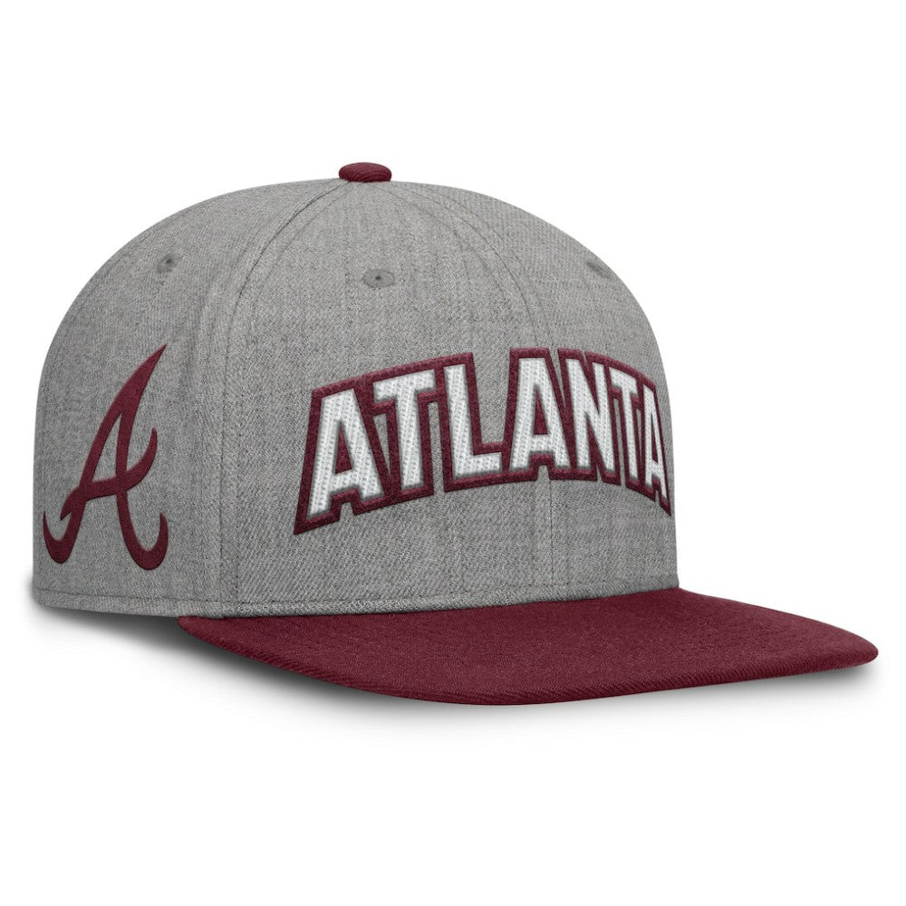 Atlanta Braves Elements Felt Chainstitch Snapback Hat - Gray/Maroon
