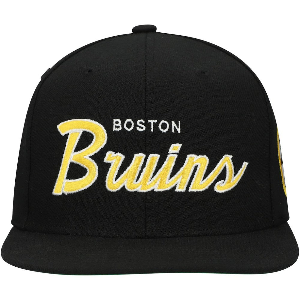 Boston Bruins Mitchell & Ness Core Team Script 2.0 Snapback Hat