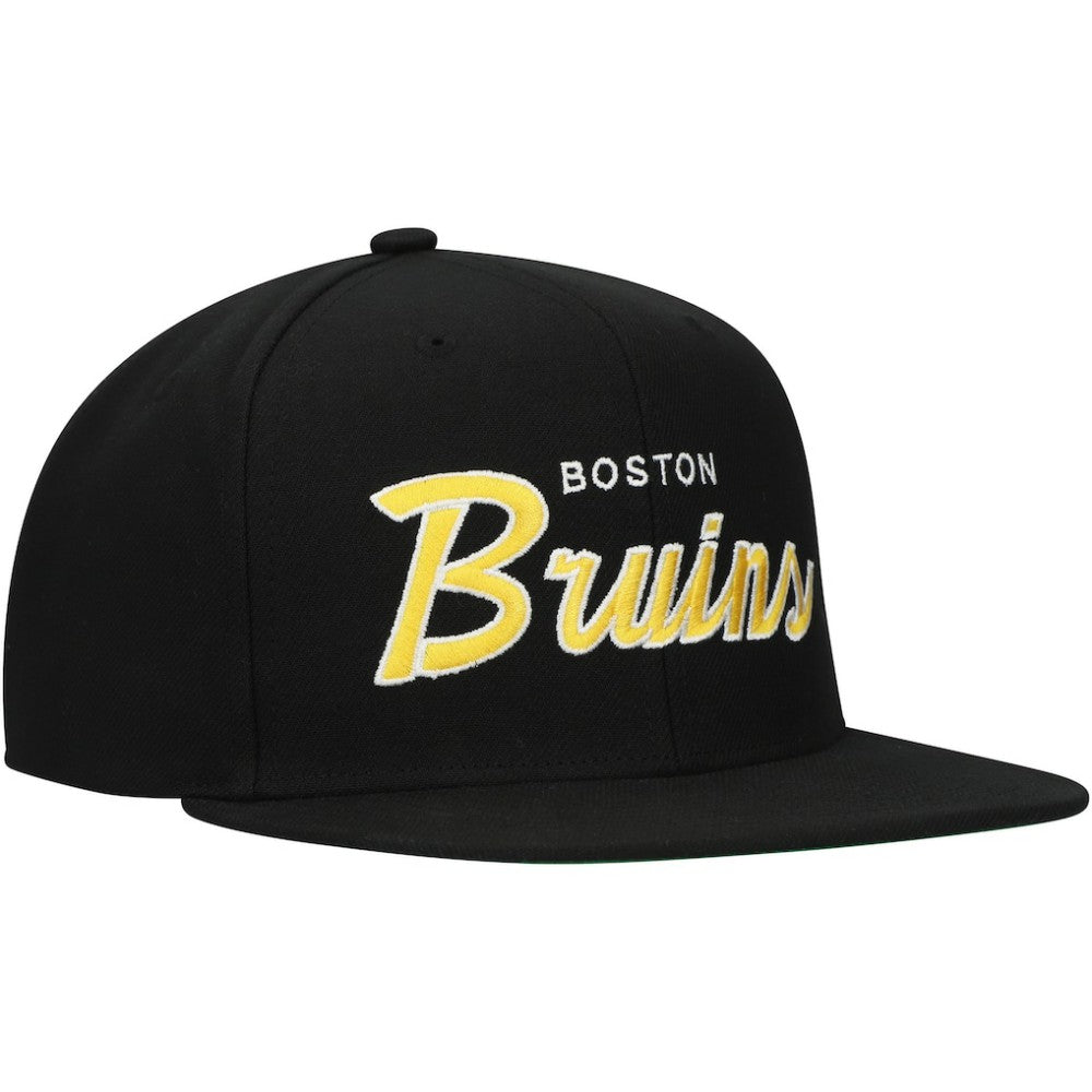 Boston Bruins Mitchell & Ness Core Team Script 2.0 Snapback Hat