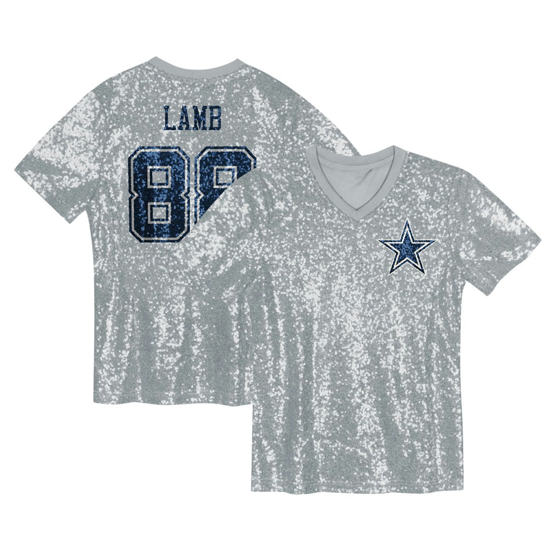 NFL Dallas Cowboys CeeDee Lamb  Girls Youth Sequin V-Neck Fashion Jersey