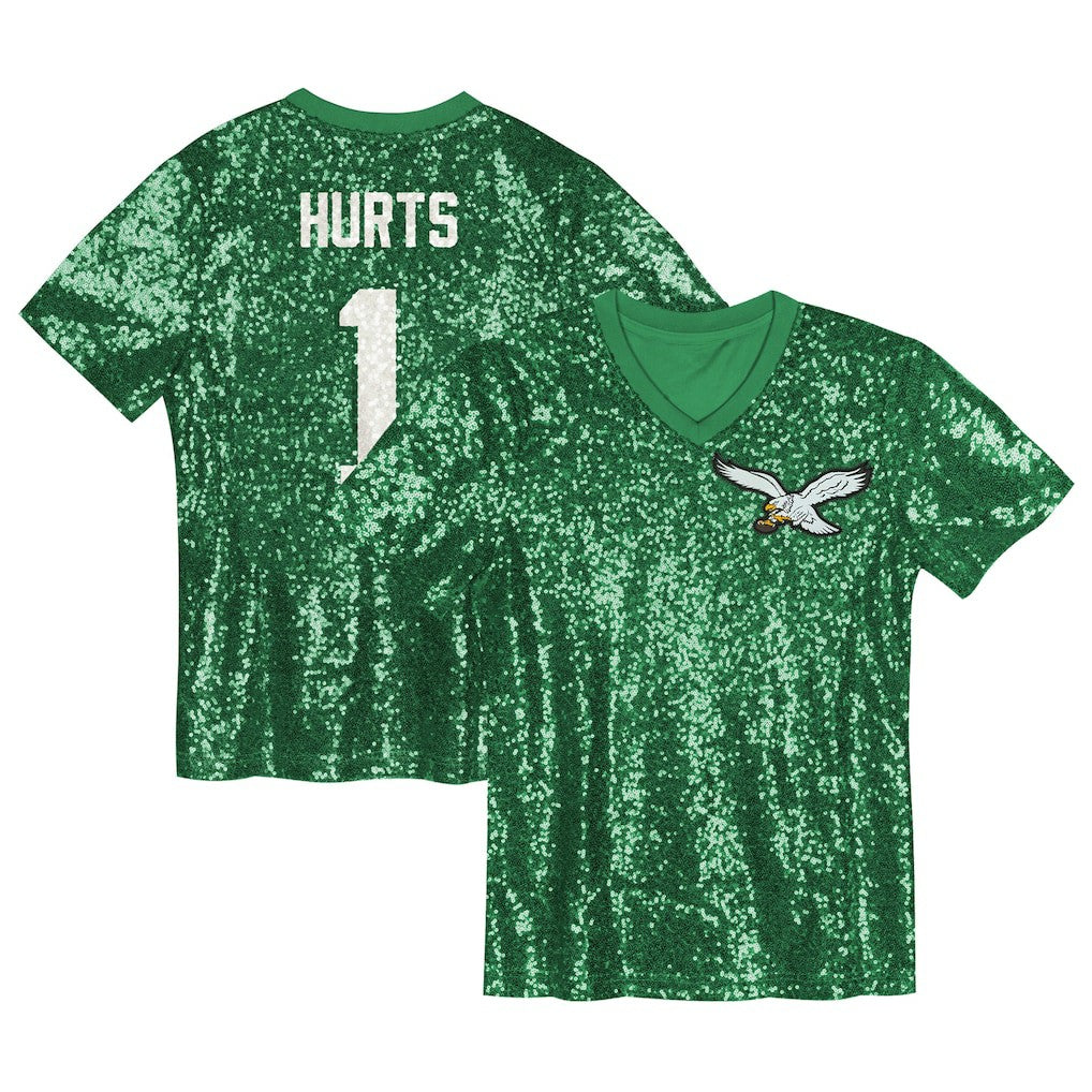 NFL Philadelphia Eagles Jalen Hurts  Girls Youth Sequin V-Neck Fashion Jersey