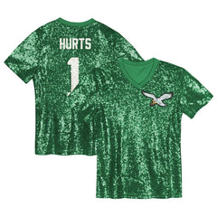 NFL Philadelphia Eagles Jalen Hurts  Girls Youth Sequin V-Neck Fashion Jersey