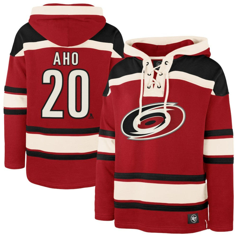 Sebastian Aho Carolina Hurricanes '47 Player Name & Number Lacer Pullover Hoodie