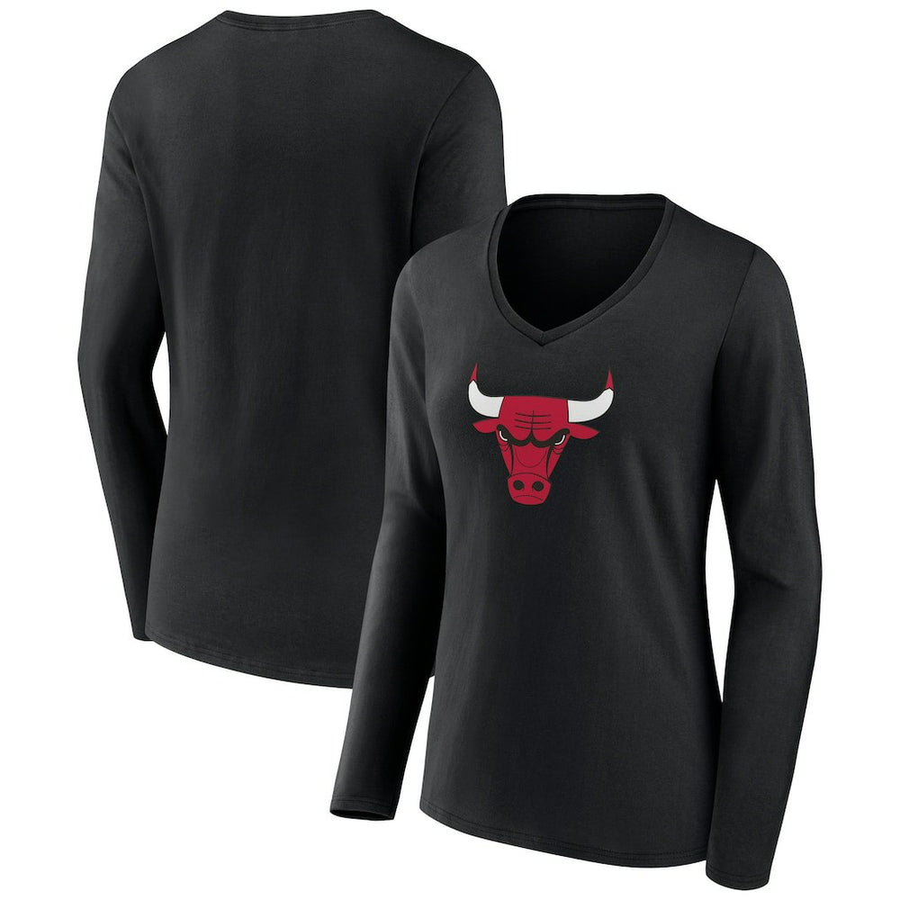 Chicago Bulls Women's Primary Logo Long Sleeve V-Neck T-Shirt sale - Black for sale