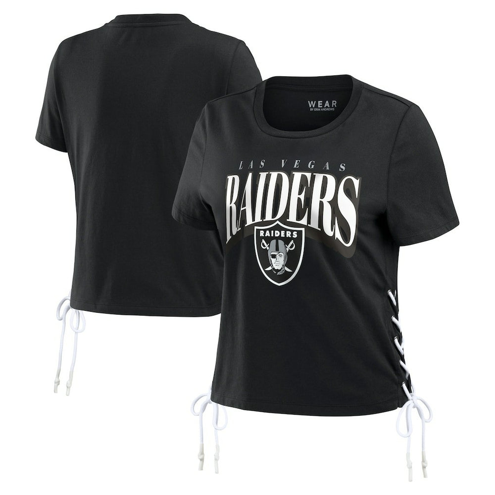 NFL Las Vegas Raiders WEAR by Erin Andrews Women's Lace Up Side Modest Cropped T-Shirt
