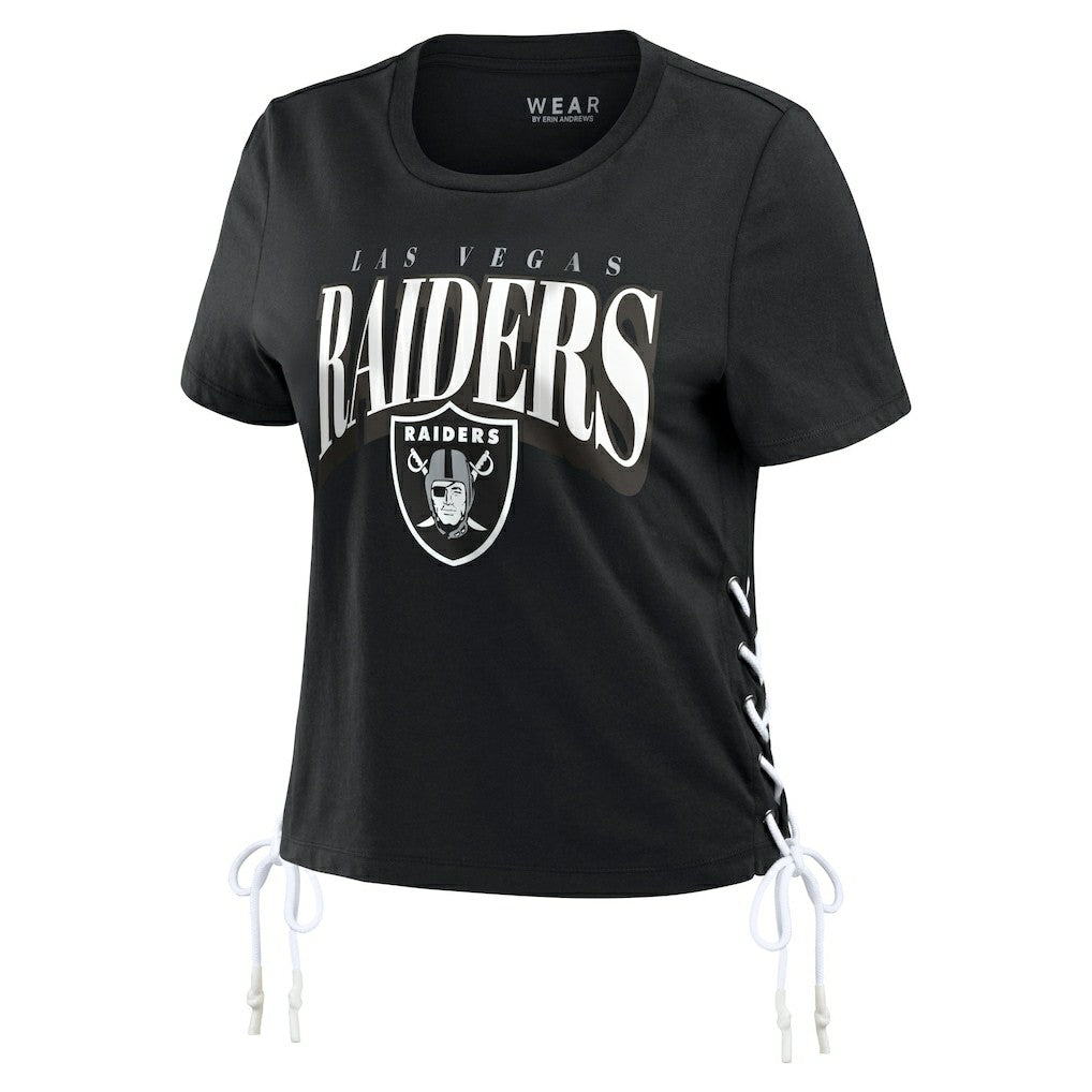 NFL Las Vegas Raiders WEAR by Erin Andrews Women's Lace Up Side Modest Cropped T-Shirt