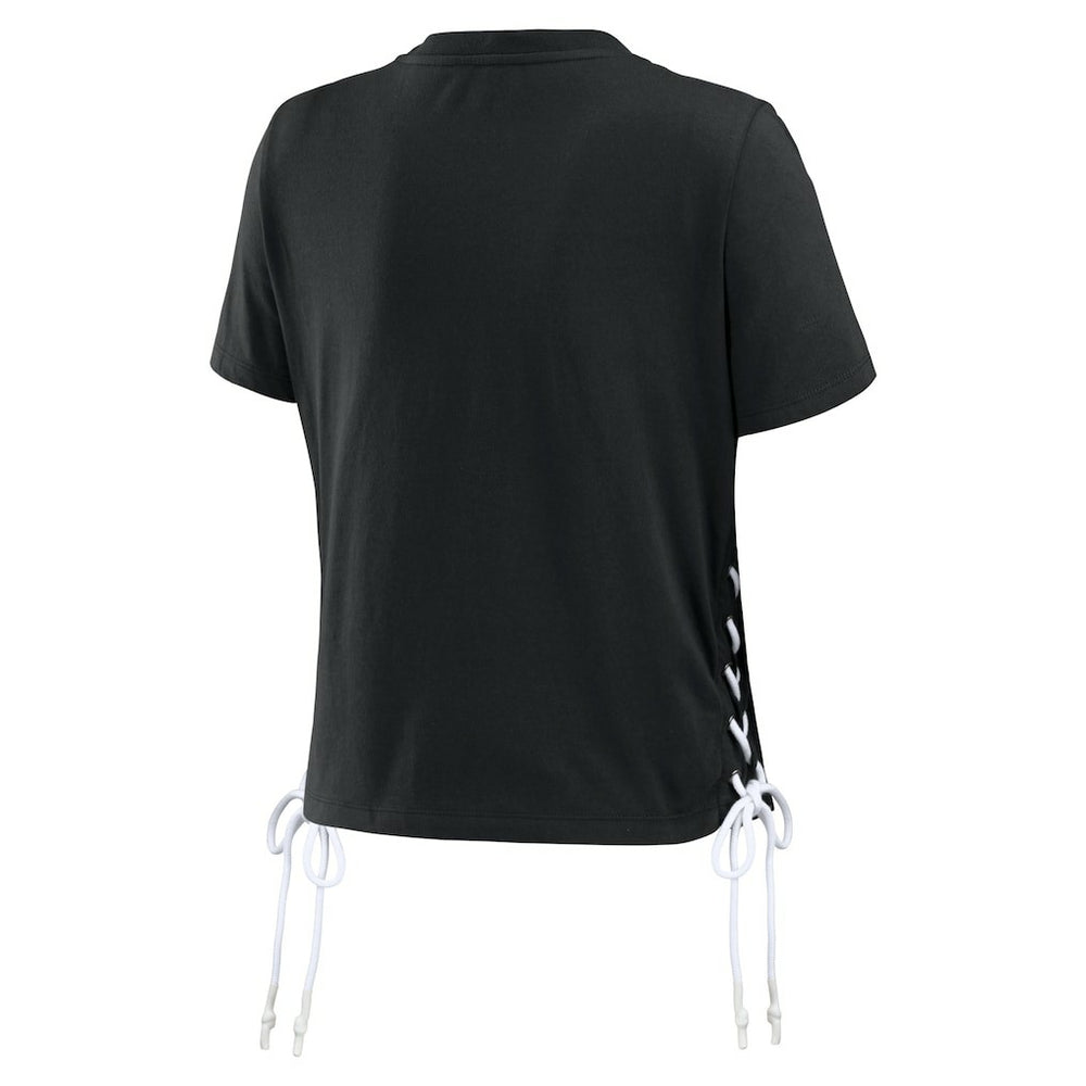 NFL Las Vegas Raiders WEAR by Erin Andrews Women's Lace Up Side Modest Cropped T-Shirt