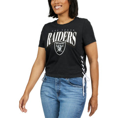NFL Las Vegas Raiders WEAR by Erin Andrews Women's Lace Up Side Modest Cropped T-Shirt