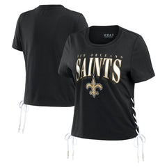 NFL New Orleans Saints WEAR by Erin Andrews Women's Lace Up Side Modest Cropped T-Shirt