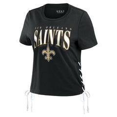 NFL New Orleans Saints WEAR by Erin Andrews Women's Lace Up Side Modest Cropped T-Shirt