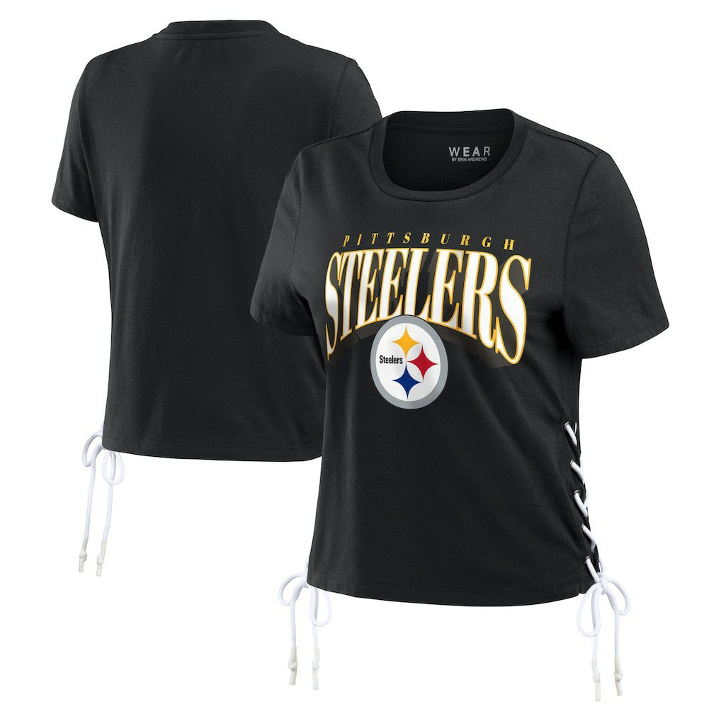 NFL Pittsburgh Steelers WEAR by Erin Andrews Women's Lace Up Side Modest Cropped T-Shirt