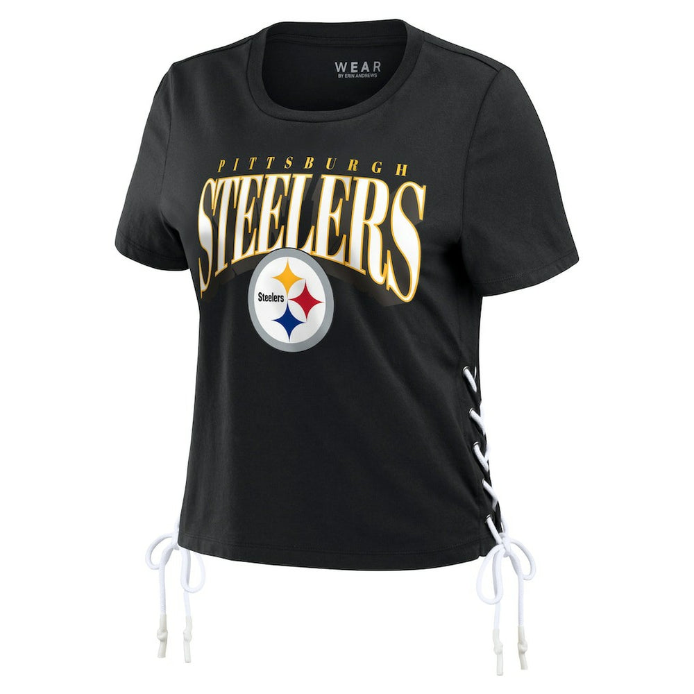 NFL Pittsburgh Steelers WEAR by Erin Andrews Women's Lace Up Side Modest Cropped T-Shirt