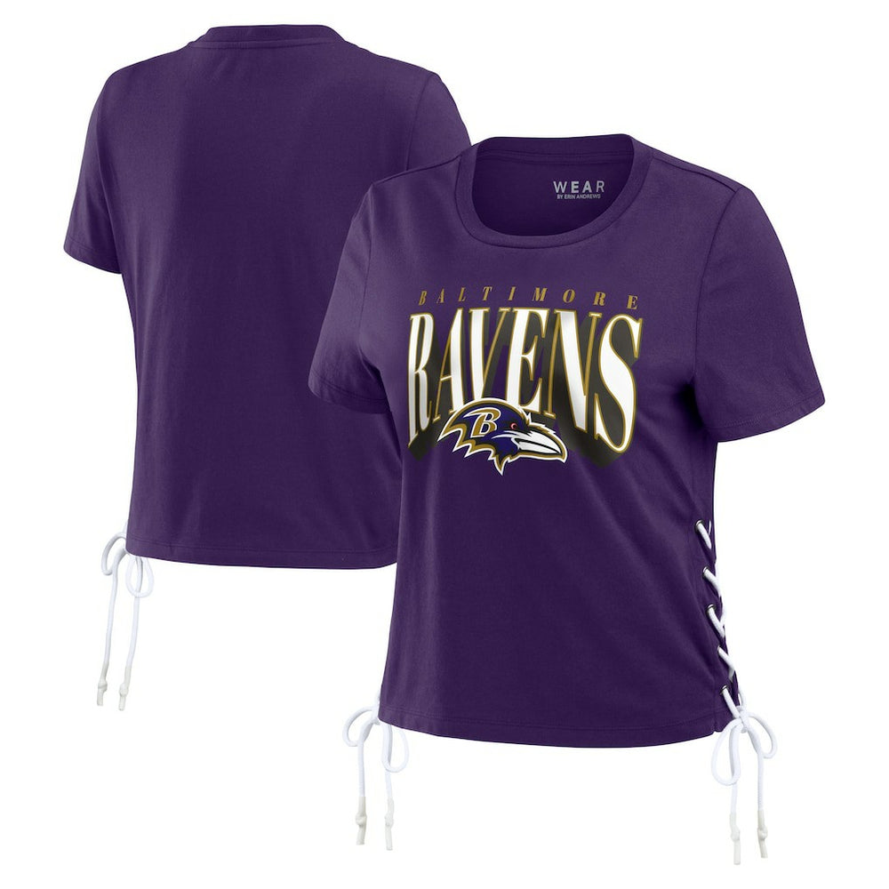 NFL Baltimore Ravens WEAR by Erin Andrews Women's Lace Up Side Modest Cropped T-Shirt