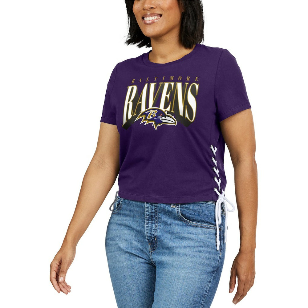 NFL Baltimore Ravens WEAR by Erin Andrews Women's Lace Up Side Modest Cropped T-Shirt