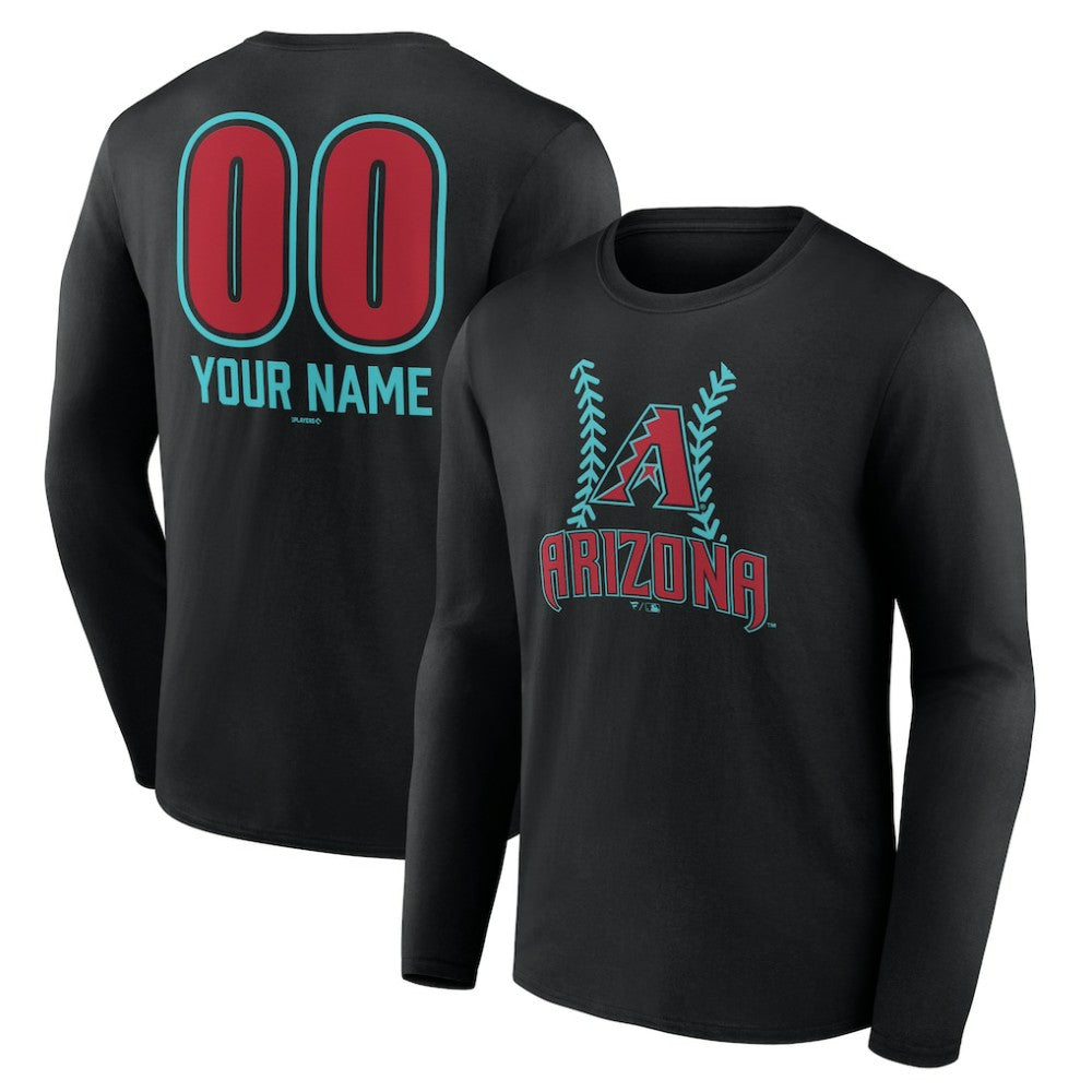 Arizona Diamondbacks Personalized Name & Number Fastball Long Sleeve T-Shirt - Black