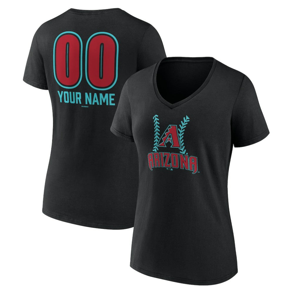 Arizona Diamondbacks Women's Personalized Name & Number Fastball V-Neck T-Shirt - Black