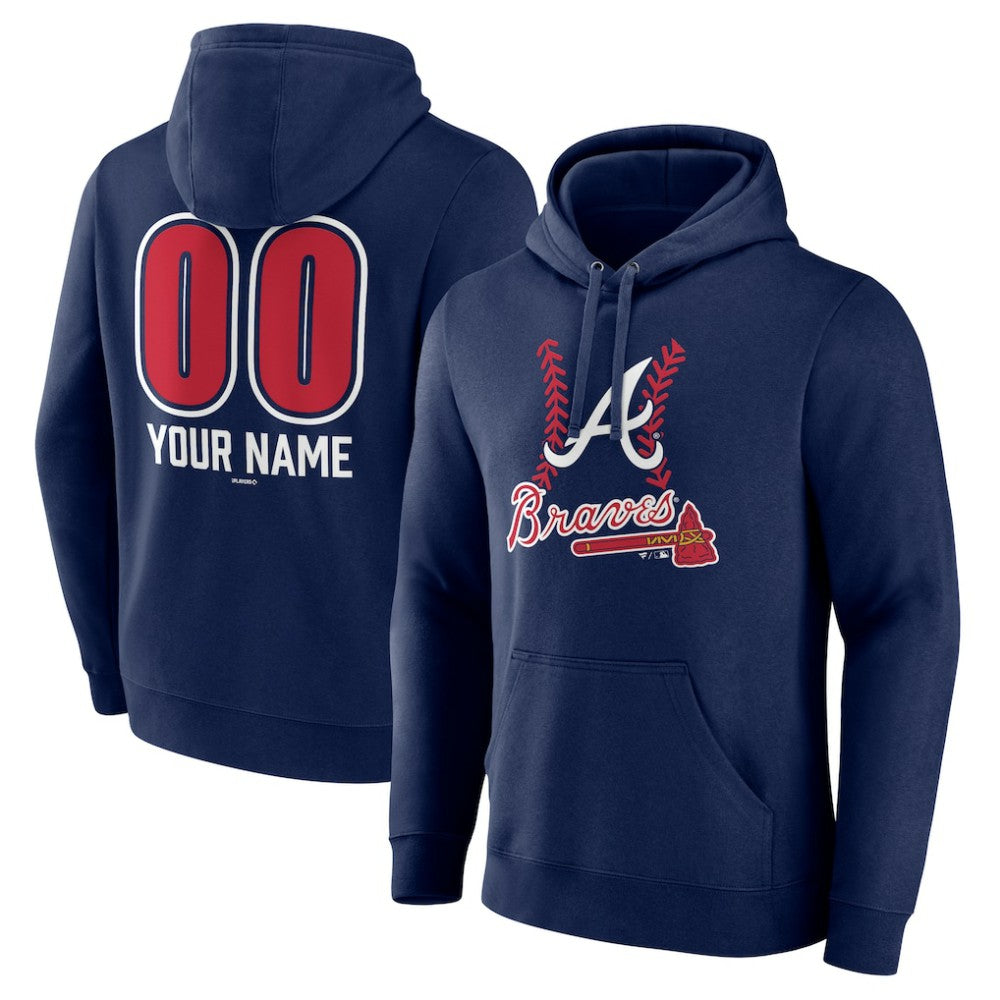 Atlanta Braves Personalized Name & Number Fastball Pullover Hoodie - Navy