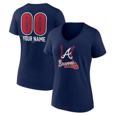 Atlanta Braves Women's Personalized Name & Number Fastball V-Neck T-Shirt - Navy