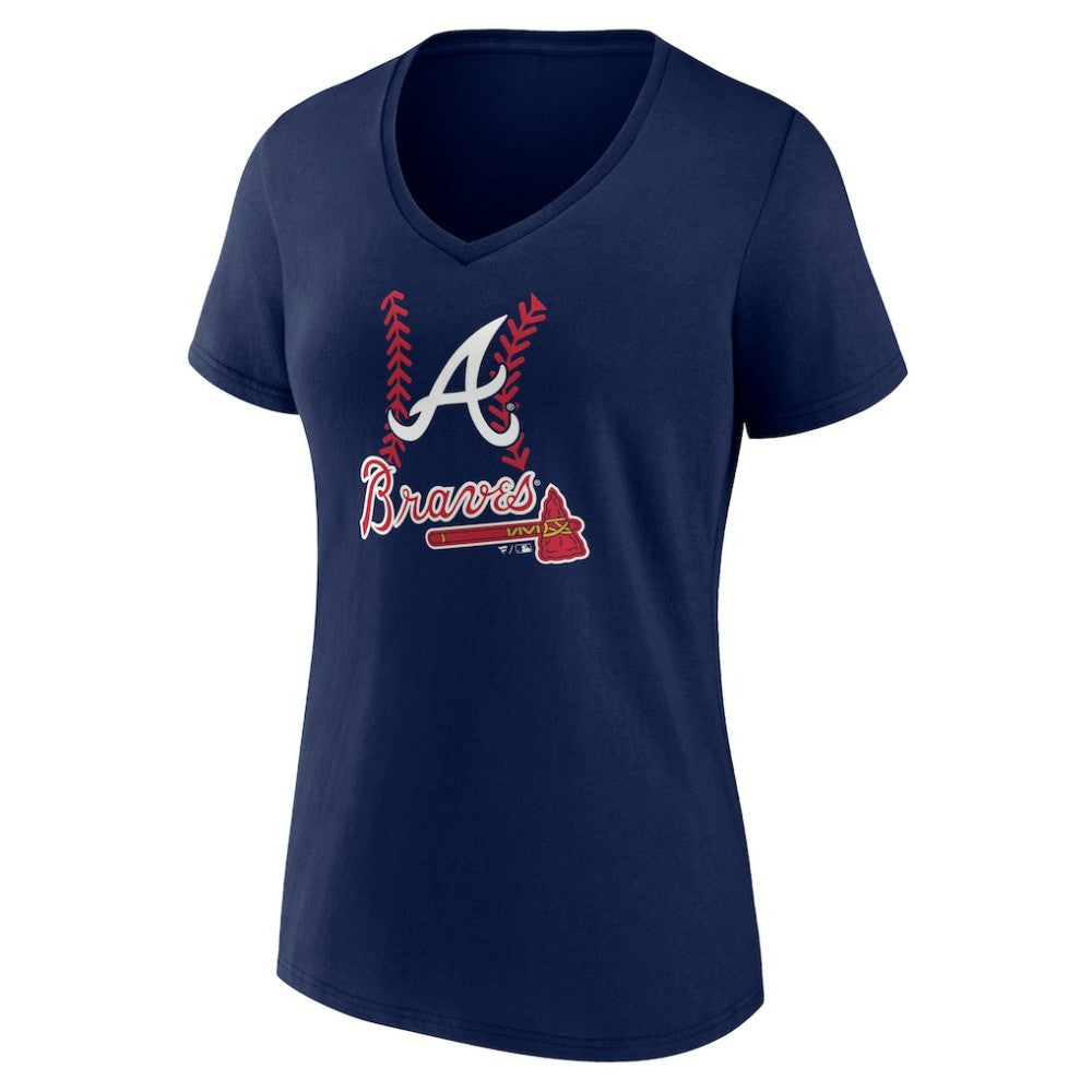 Atlanta Braves Women's Personalized Name & Number Fastball V-Neck T-Shirt - Navy