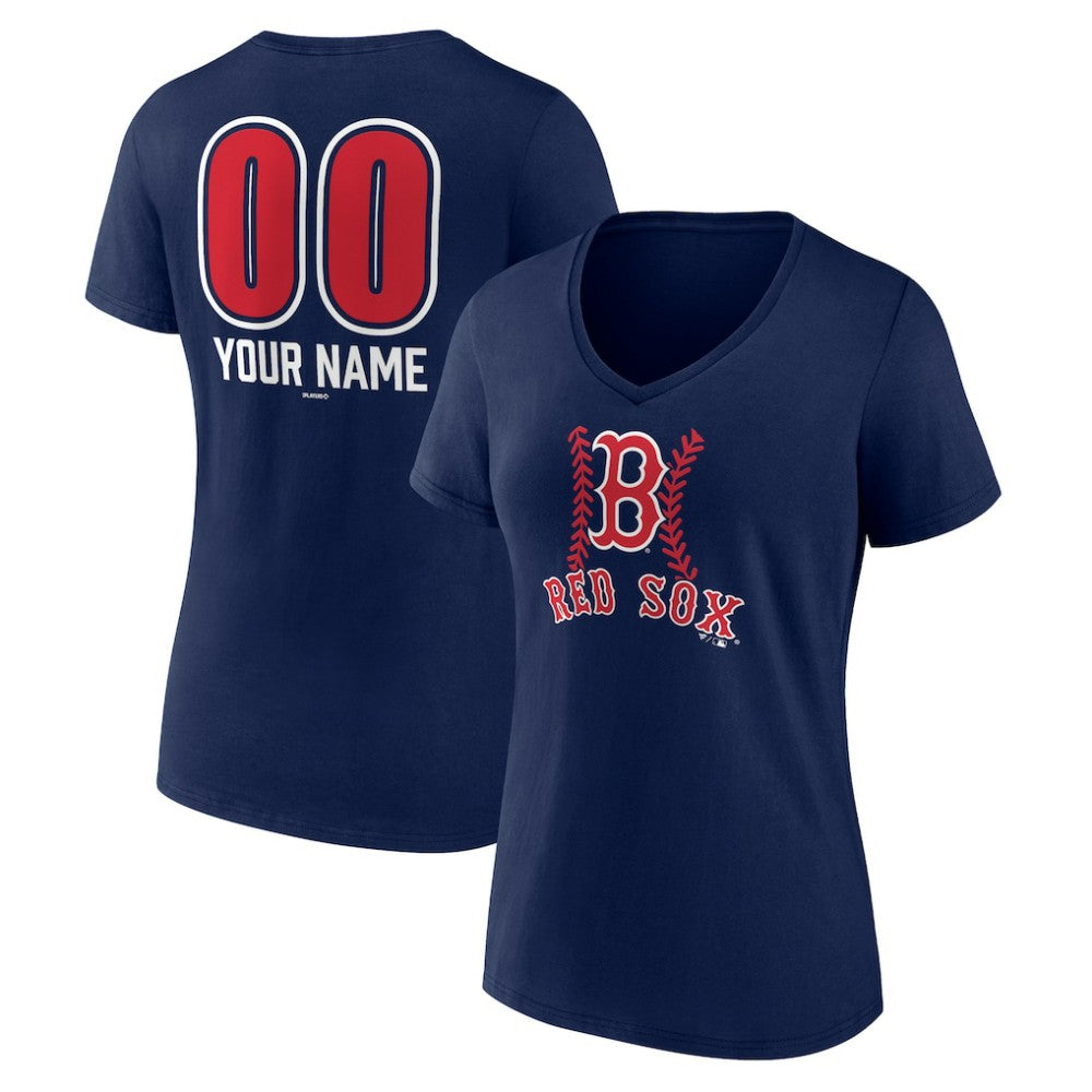 Boston Red Sox Women's Personalized Name & Number Fastball V-Neck T-Shirt - Navy