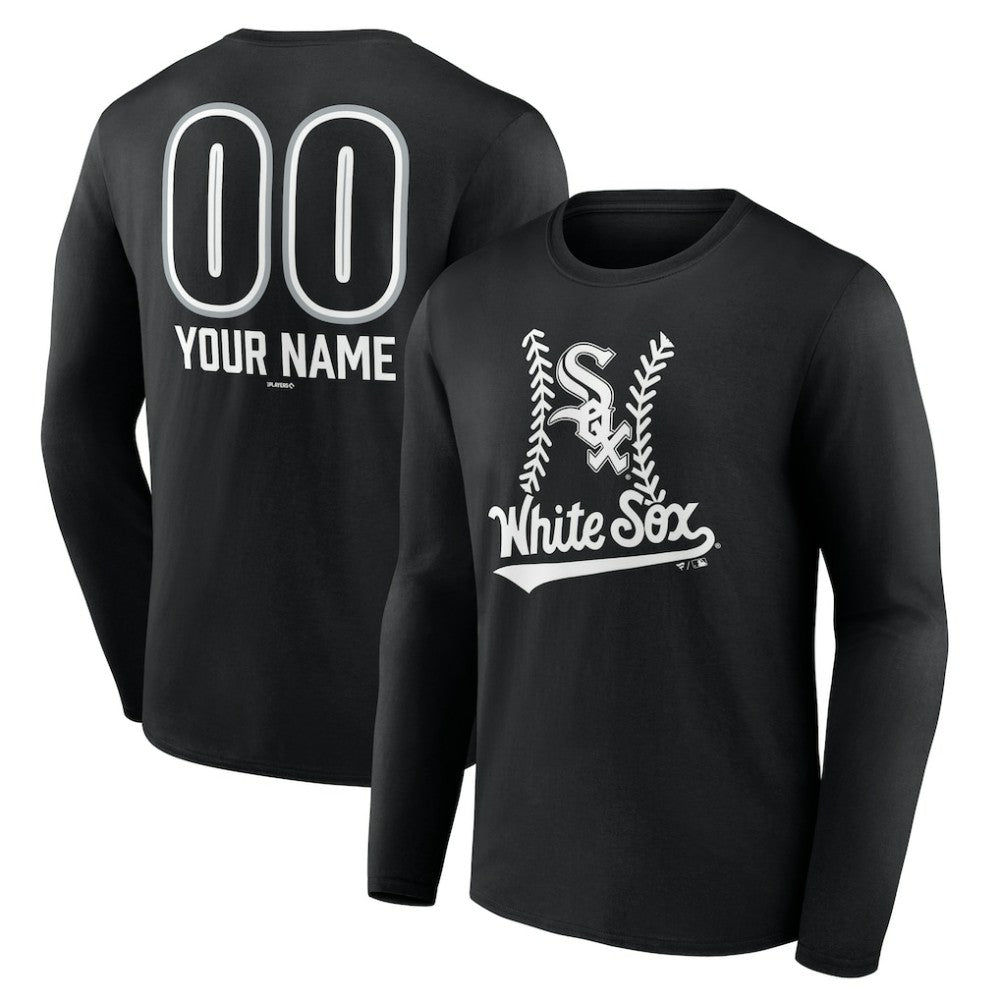 Chicago White Sox Personalized Name & Number Fastball Long Sleeve T-Shirt - Black
