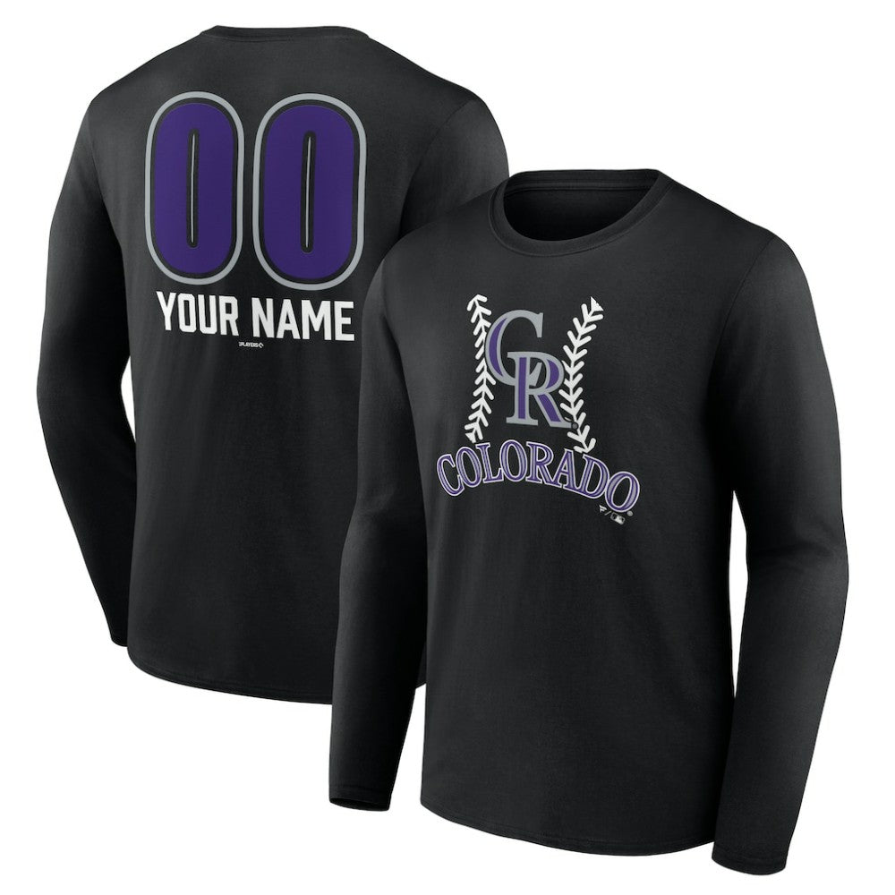 Colorado Rockies Personalized Name & Number Fastball Long Sleeve T-Shirt - Black