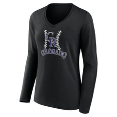 Colorado Rockies Women's Personalized Name & Number Fastball Long Sleeve V-Neck T-Shirt - Black