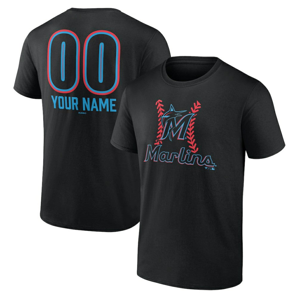Miami Marlins Personalized Name & Number Fastball T-Shirt - Black