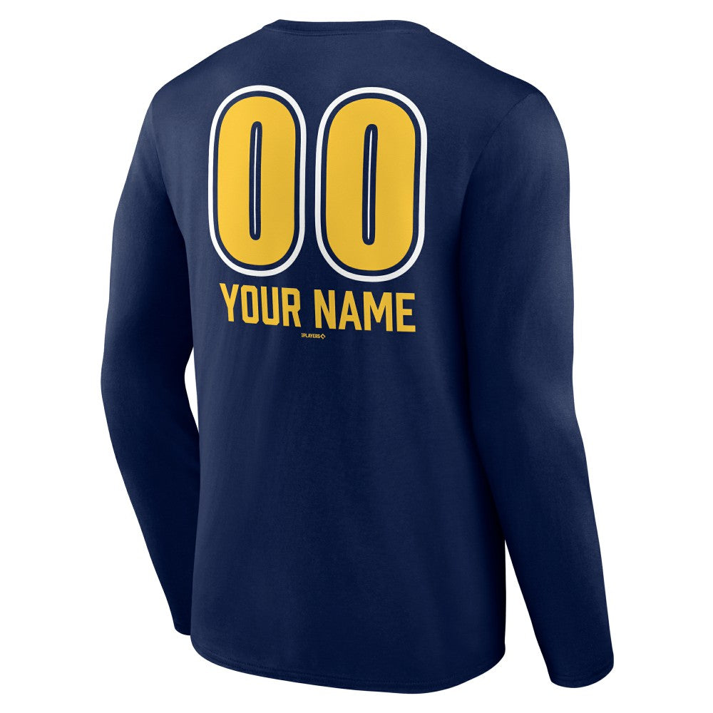 Milwaukee Brewers Personalized Name & Number Fastball Long Sleeve T-Shirt - Navy