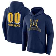 Milwaukee Brewers Personalized Name & Number Fastball Pullover Hoodie - Navy