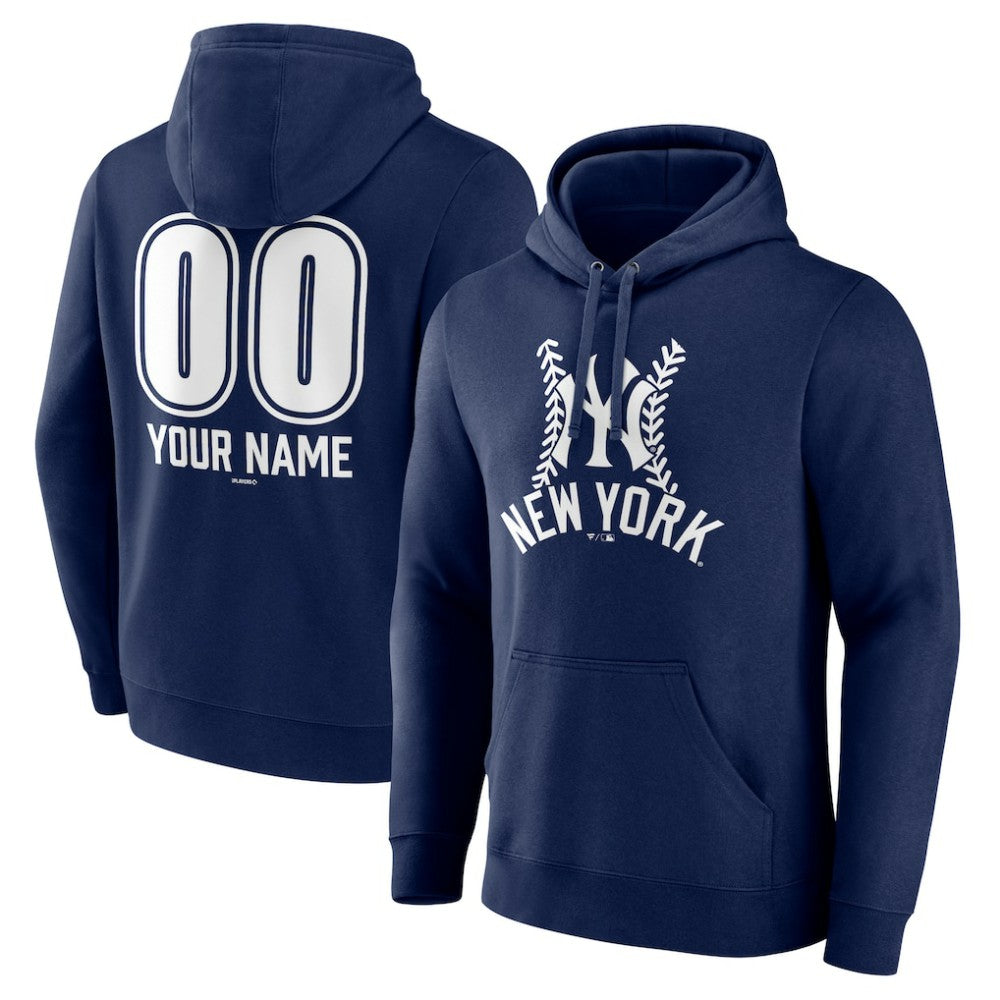 New York Yankees Personalized Name & Number Fastball Pullover Hoodie - Navy