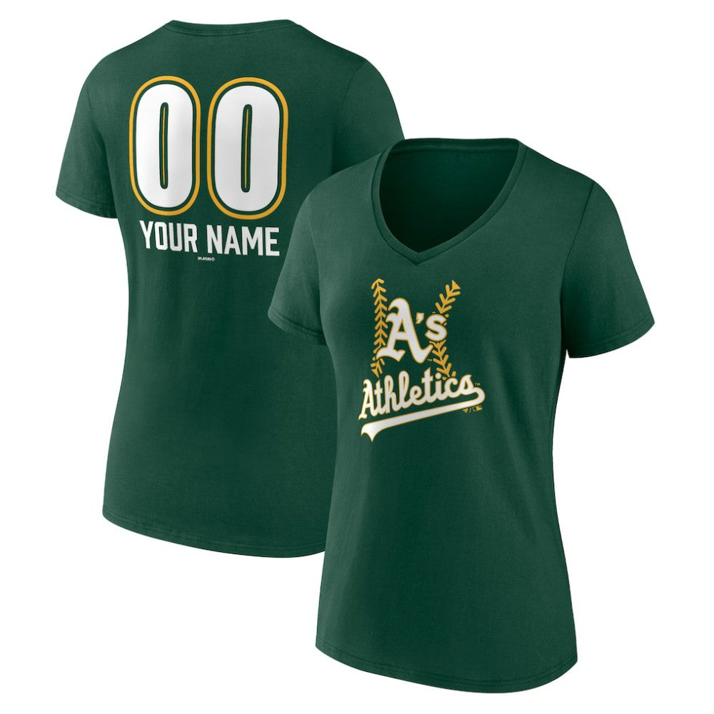 Athletics Women's Personalized Name & Number Fastball V-Neck T-Shirt - Green