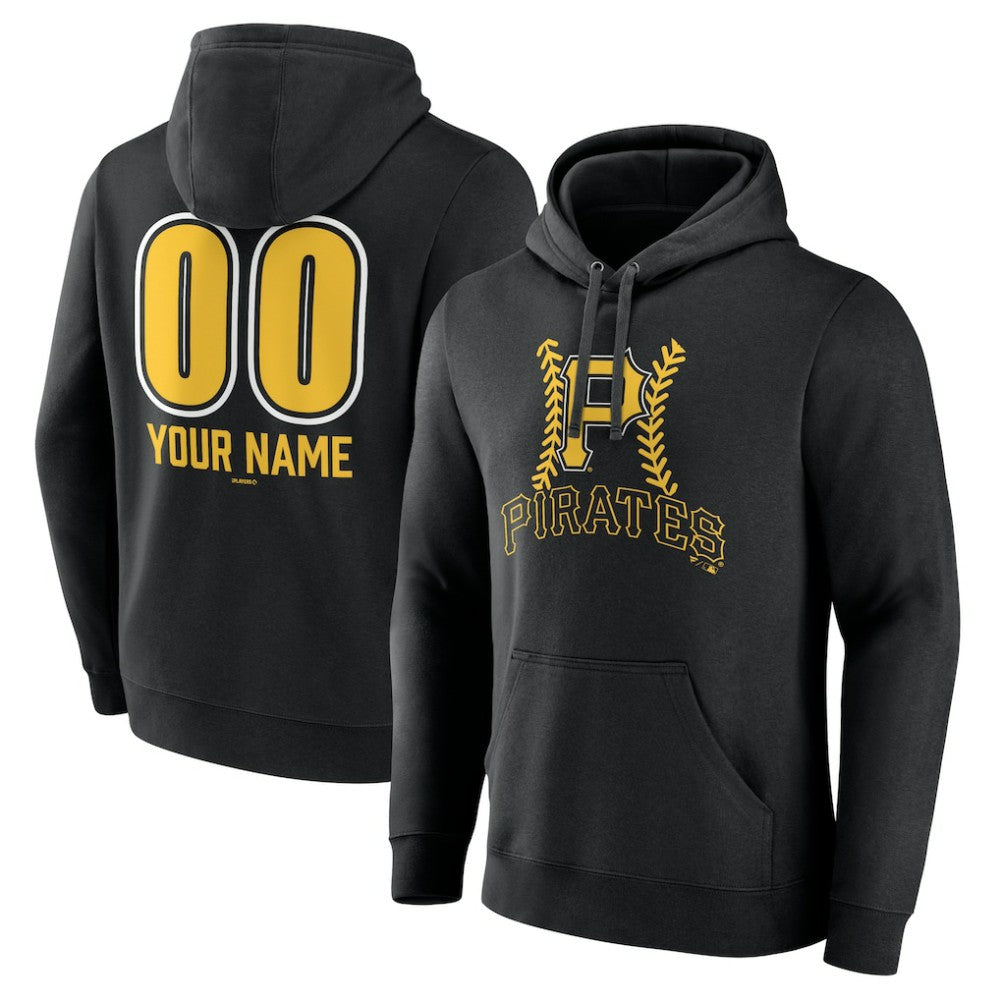 Pittsburgh Pirates Personalized Name & Number Fastball Pullover Hoodie - Black
