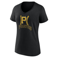 Pittsburgh Pirates Women's Personalized Name & Number Fastball V-Neck T-Shirt - Black