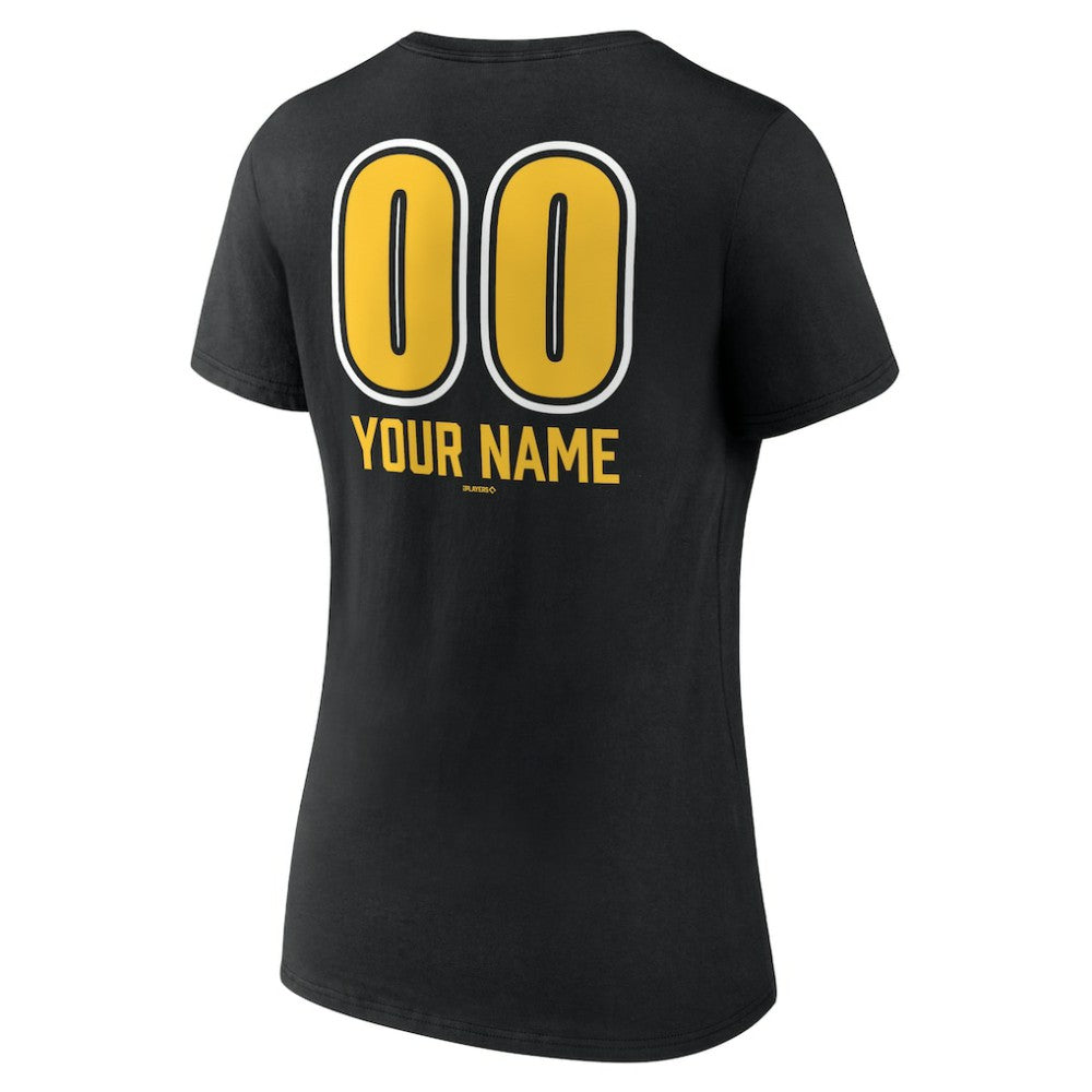 Pittsburgh Pirates Women's Personalized Name & Number Fastball V-Neck T-Shirt - Black