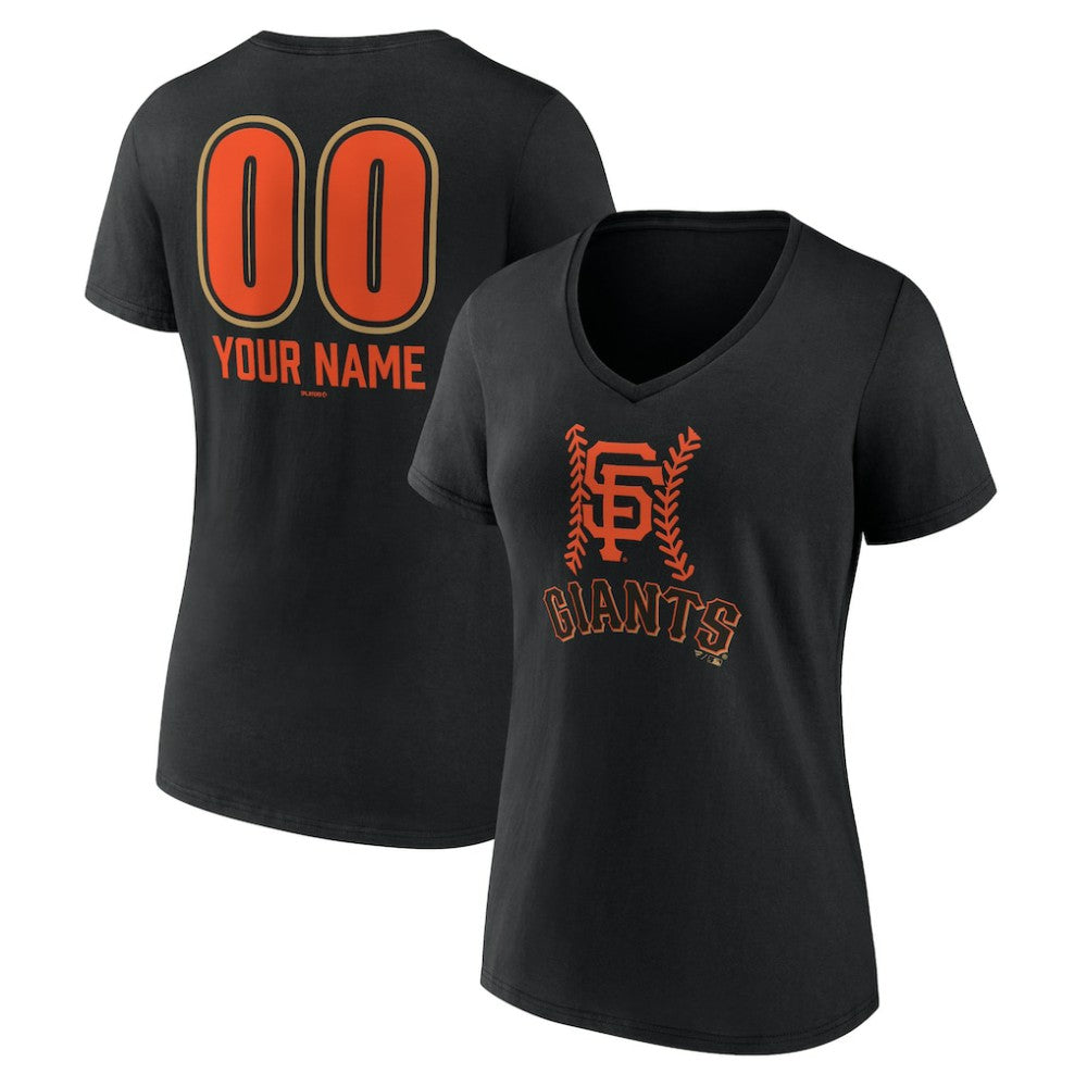 San Francisco Giants Women's Personalized Name & Number Fastball V-Neck T-Shirt - Black