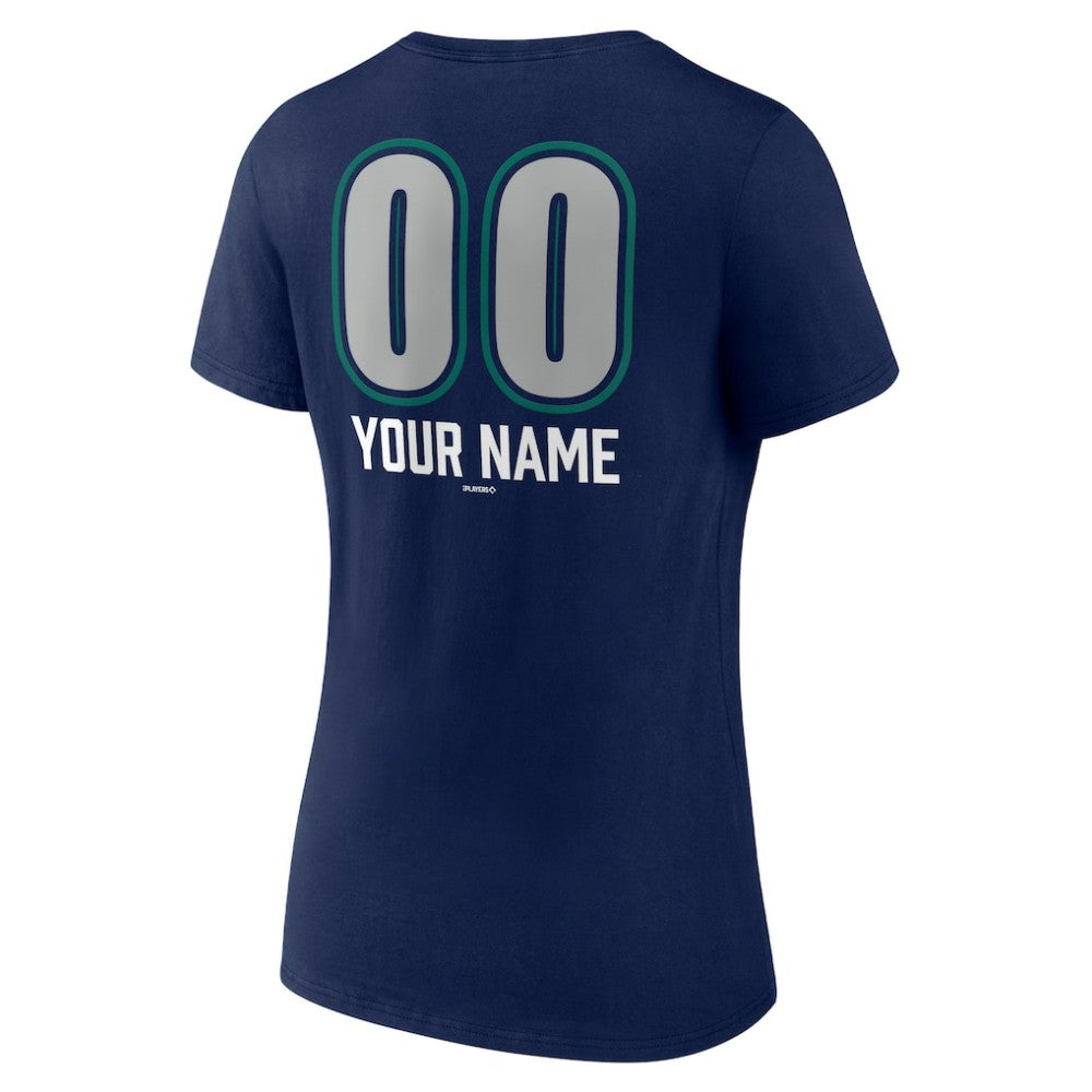 Seattle Mariners Women's Personalized Name & Number Fastball V-Neck T-Shirt - Navy