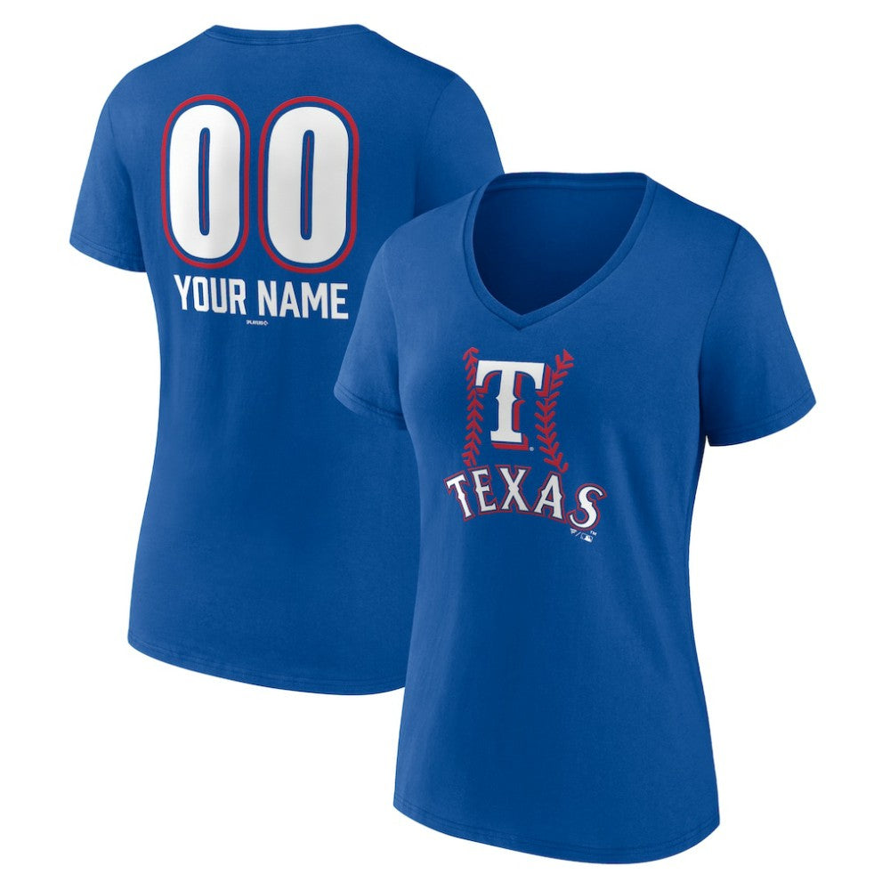 Texas Rangers Women's Personalized Name & Number Fastball V-Neck T-Shirt - Royal
