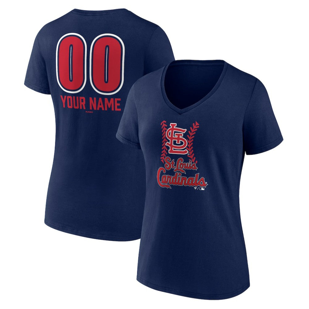 St. Louis Cardinals Women's Personalized Name & Number Fastball V-Neck T-Shirt - Navy