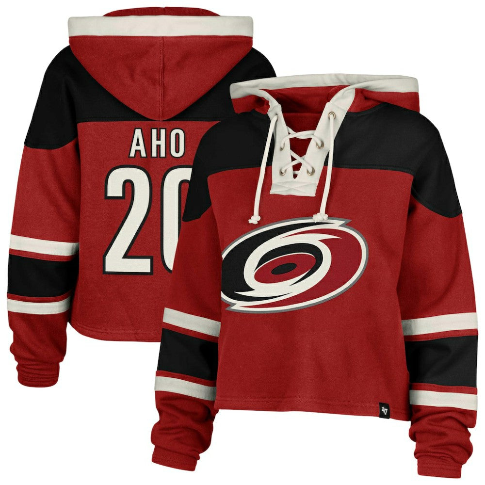 Sebastian Aho Carolina Hurricanes '47 Women's Superior Lacer Cropped Pullover Hoodie