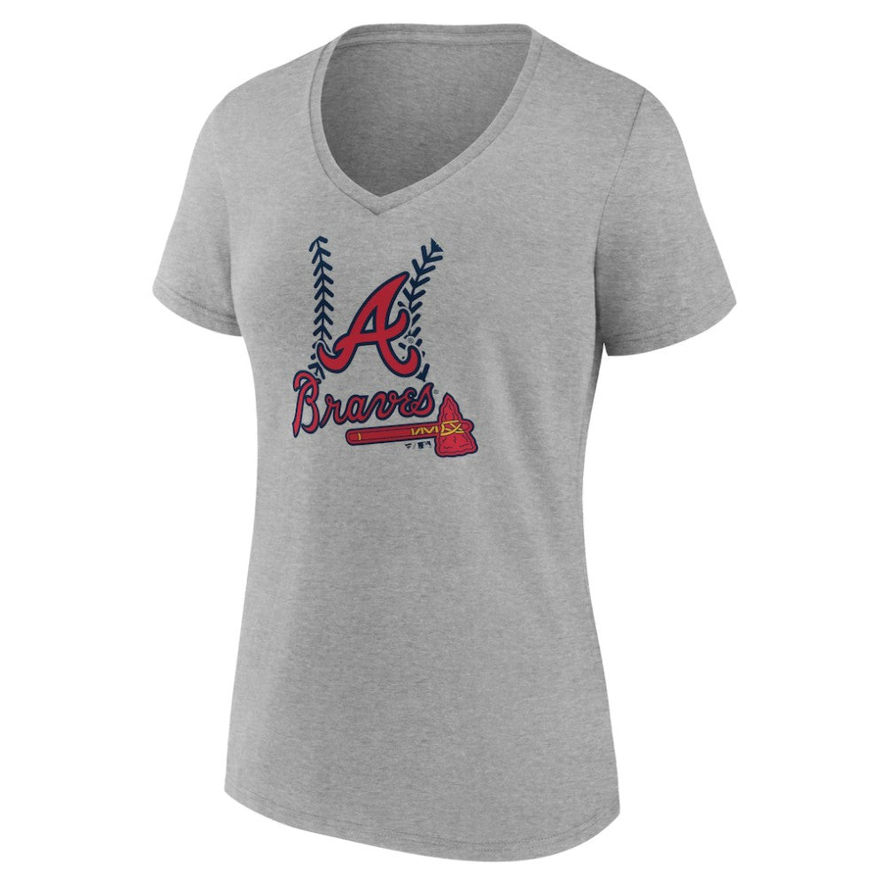 Atlanta Braves Women's Personalized Name & Number Fastball V-Neck T-Shirt - Gray