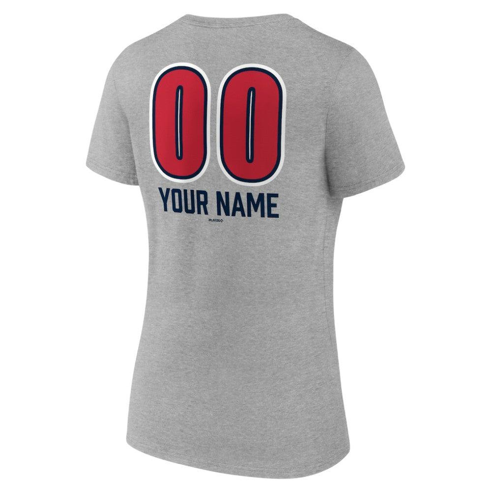 Atlanta Braves Women's Personalized Name & Number Fastball V-Neck T-Shirt - Gray