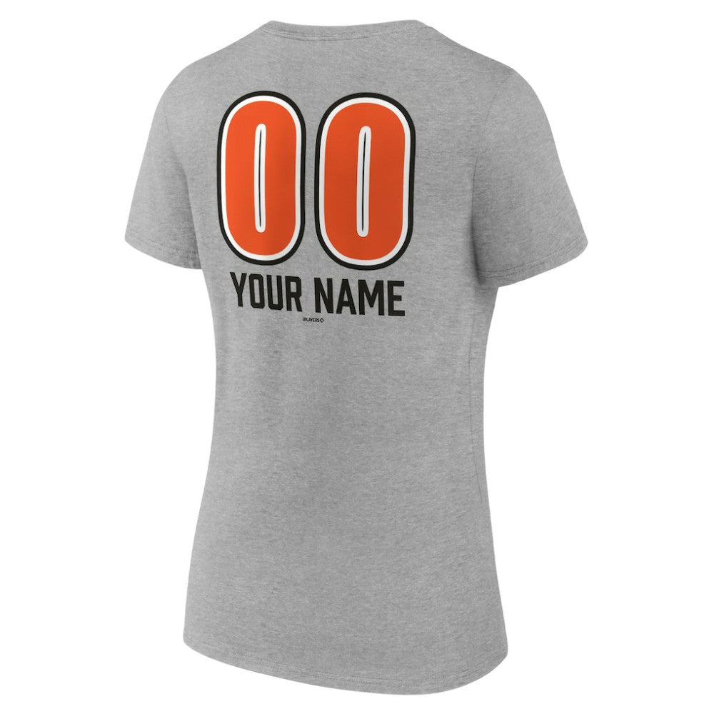 Baltimore Orioles Women's Personalized Name & Number Fastball V-Neck T-Shirt - Gray