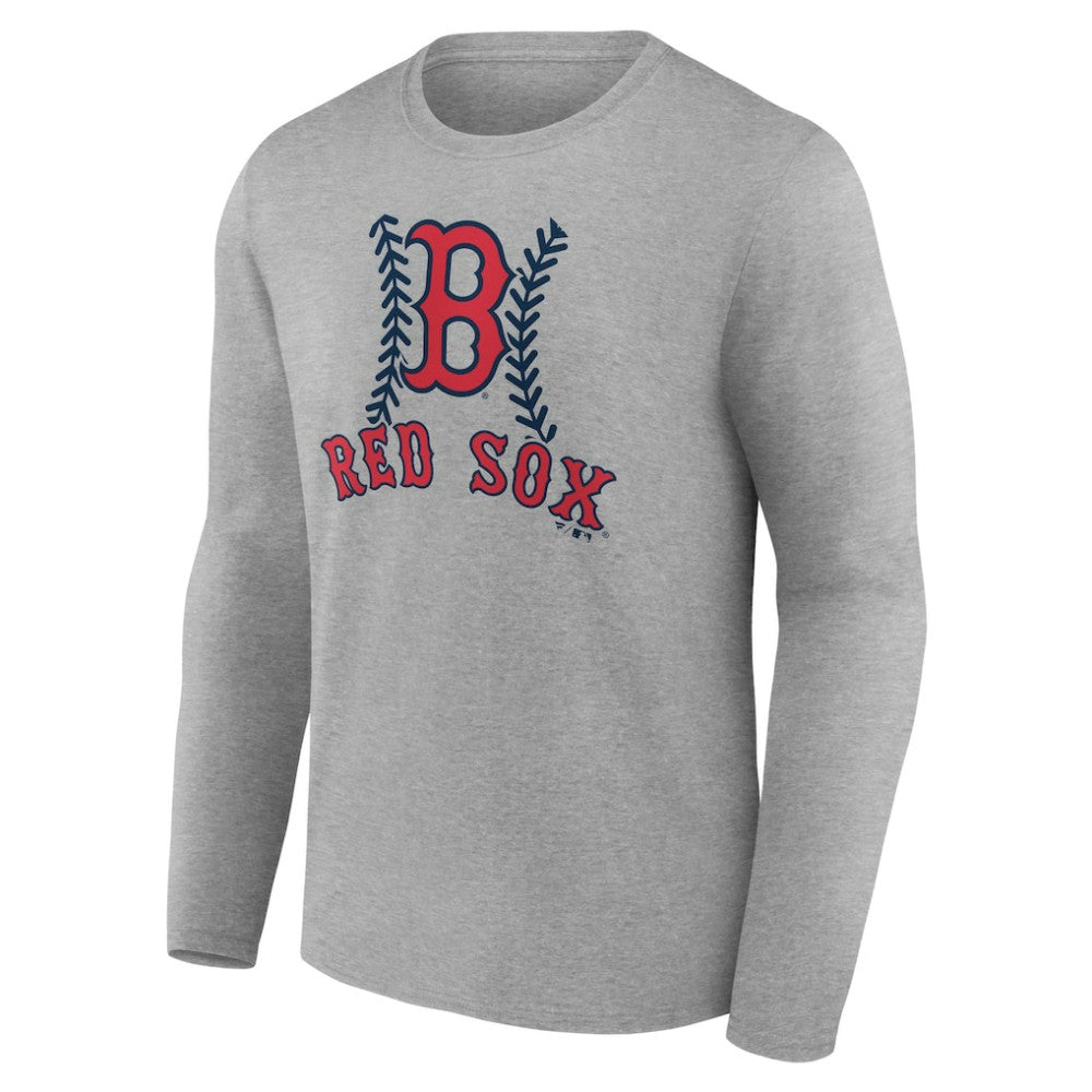 Boston Red Sox Personalized Name & Number Fastball Long Sleeve T-Shirt - Gray