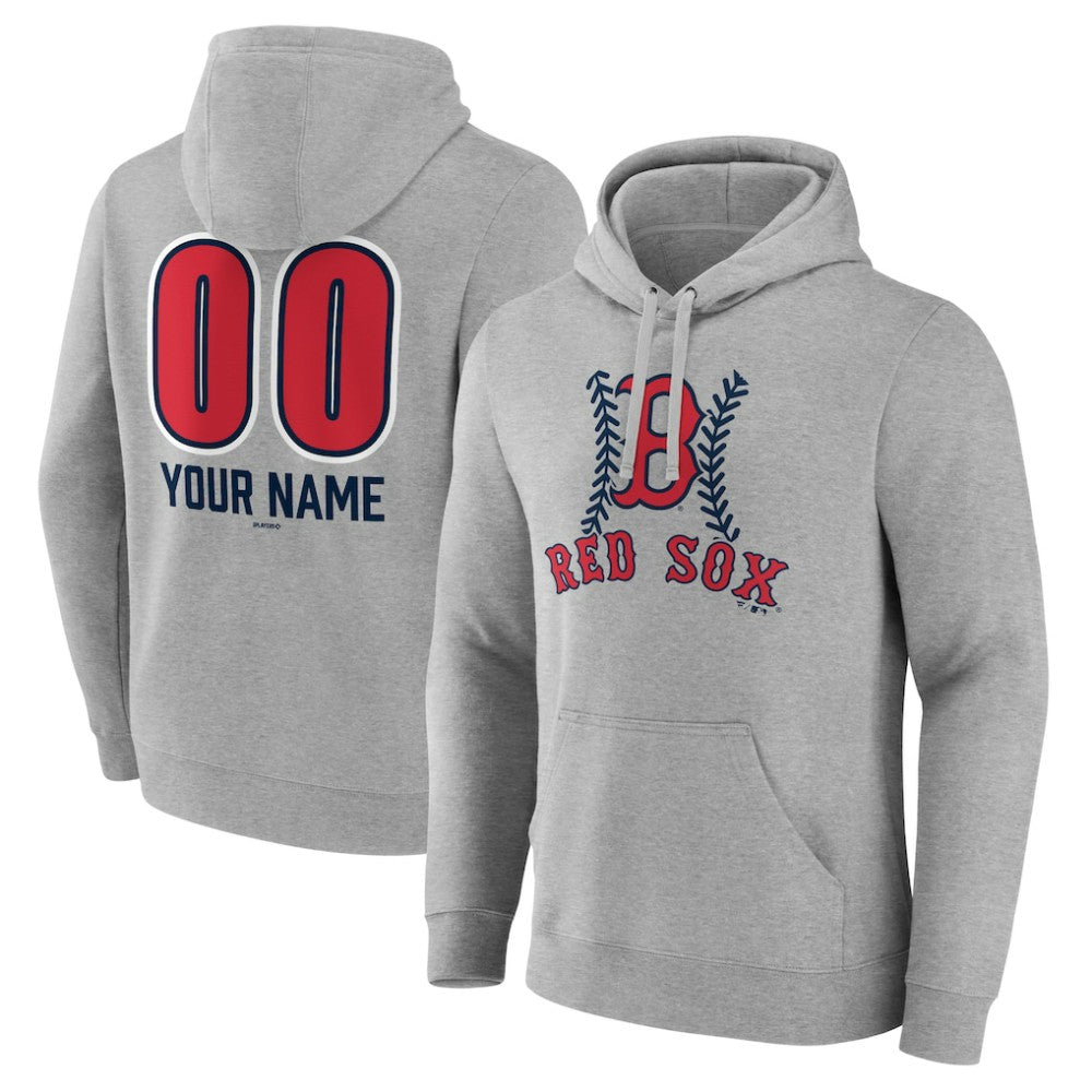 Boston Red Sox Personalized Name & Number Fastball Pullover Hoodie - Gray